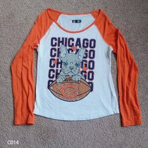 NFL Chicago Bears T-Shirt Size 12/14 Orange White Long Sleeve Junior Tee Bulldog